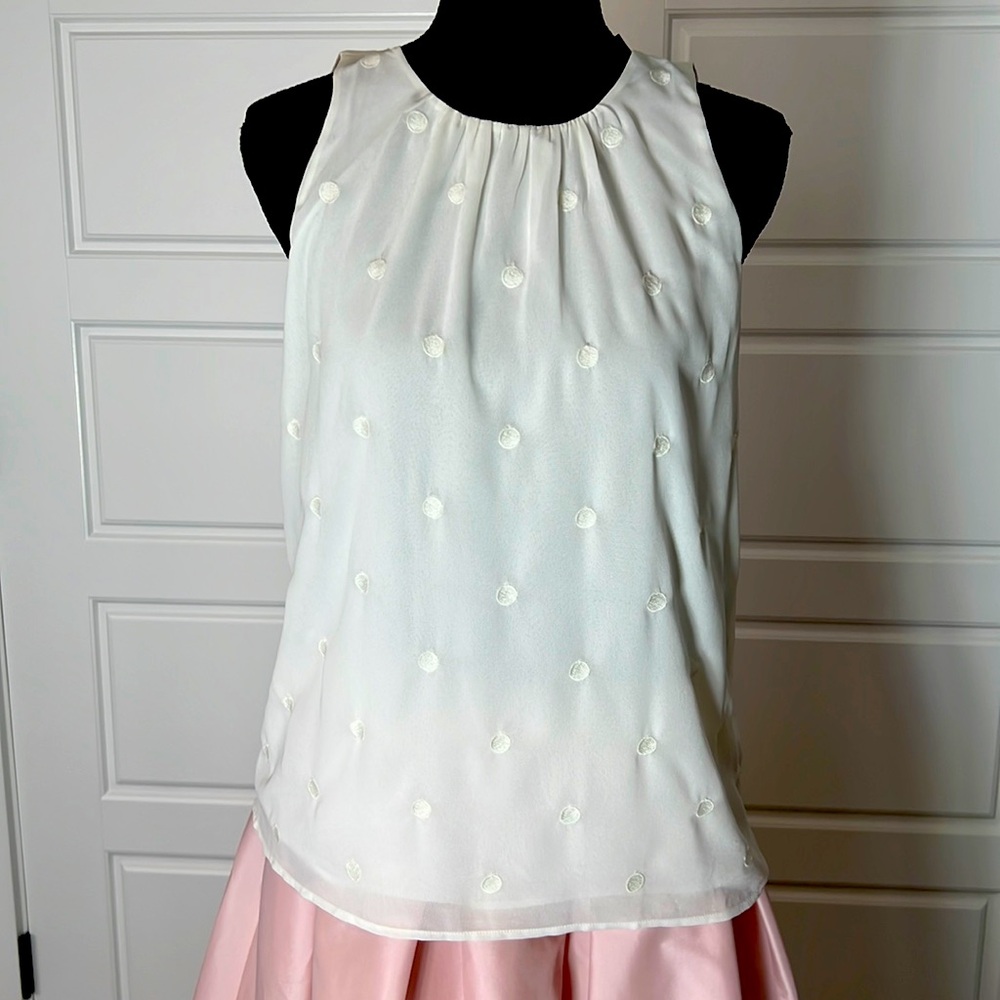 XS Loft sheer sleeveless polka dot white pullover top